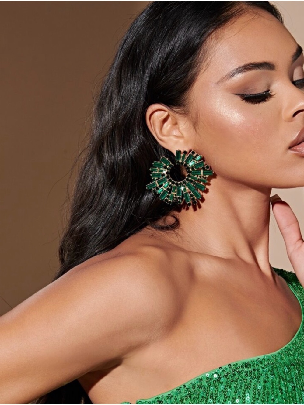 Emerald Statement Hoop Earrings - Women Jewelry